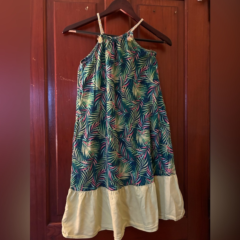 Girls Tropical Lands End dress with strappy detail and pockets